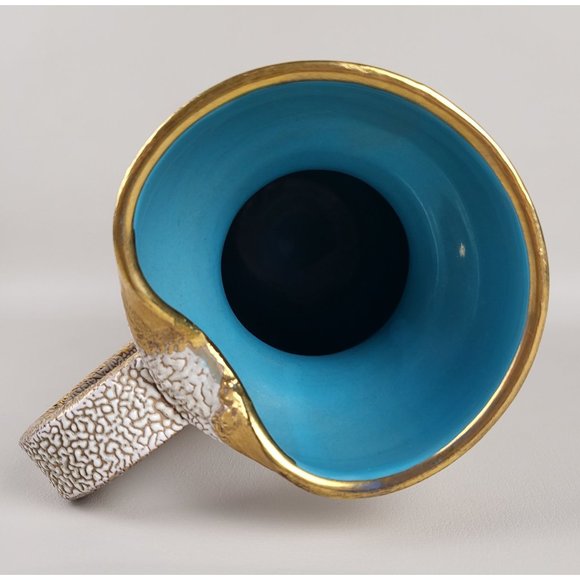 Vintage Fratelli Fanciullacci Italian Pebbled Lava Glaze 6' Pitcher MCM Hand Pai - Picture 5 of 6